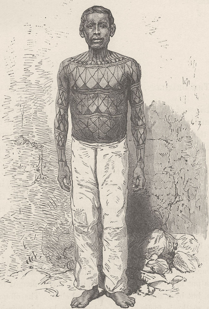 BRAZIL. Munduruku Indian from the Amazon 1890 old antique print picture